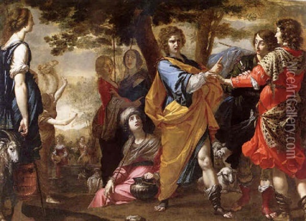 Moses Defending The Daughters Of Jethro At The Well Oil Painting - Vincenzo Dandini