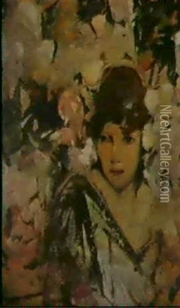 Girl Amongst Blossom Oil Painting - Hugh Munro