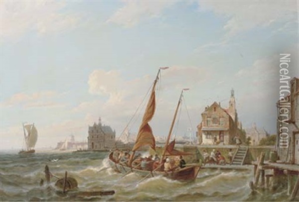Amsterdam Seen From The Ij Oil Painting - Pieter Cornelis Dommershuijzen
