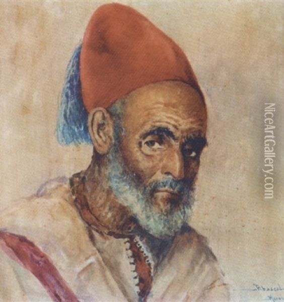 Homme Au Fez (mohasni Du Sultan) Oil Painting - Felipe Barantes Abascal