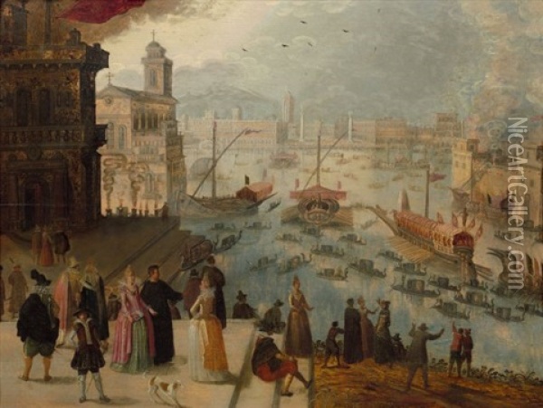 Caprice Venitien, Le Bucentaure Devant La Piazzetta Oil Painting - Louis de Caullery