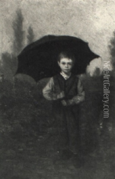 Boy With Umbrella Oil Painting - James Wells Champney