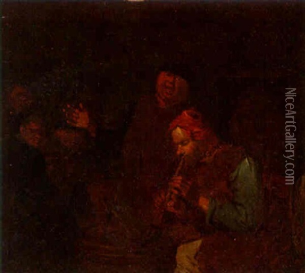Peasants Making Music In A Tavern Oil Painting - Egbert van Heemskerck the Elder