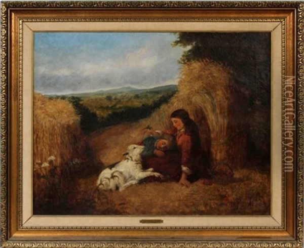 Rest In The Fields Oil Painting - Edward John Cobbett