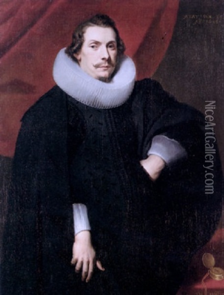 Portrait Of A Gentleman Wearing A Black Costume And A White Ruff Oil Painting - Frans Luyckx