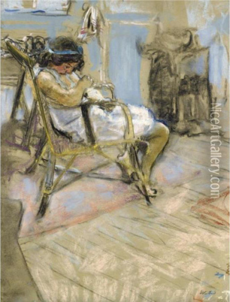 Jeune Fille Dans L'atelier Du Boulevard Malesherbes Oil Painting - Jean-Edouard Vuillard