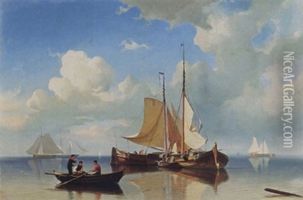 Shipping In An Estuary Oil Painting - Cornelis Christiaan Dommelshuizen