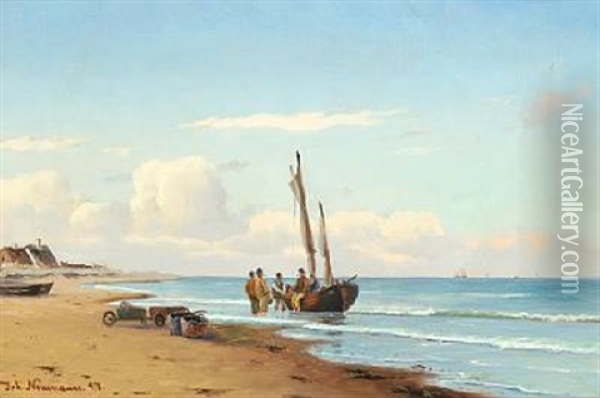 Stranden, The Beach Oil Painting - Johan Jens Neumann
