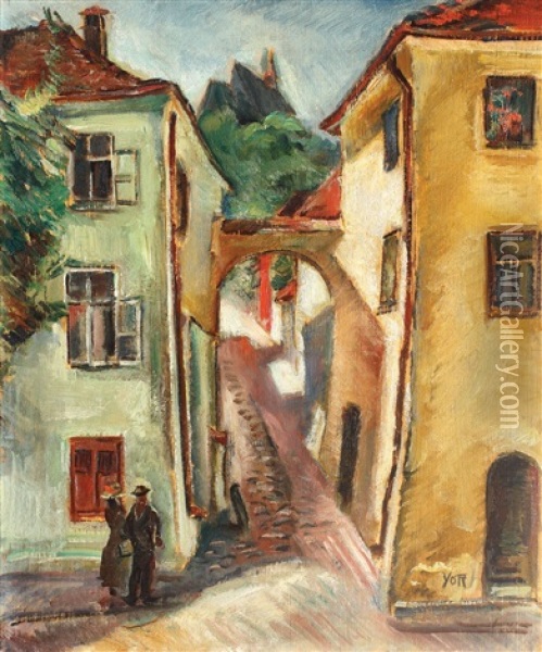 Street From Sighisoara Oil Painting - Petre Iorgulescu Yor