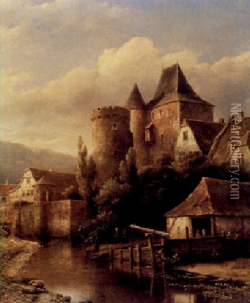 A Castle On A Riverbank Oil Painting - Kasparus Karsen