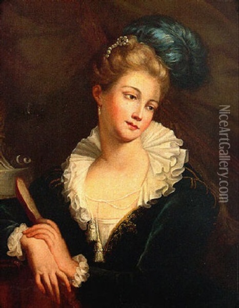 Jeune Femme Tenant Un Masque Oil Painting - Jean-Baptiste Santerre