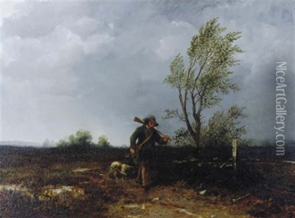 A Huntsman With His Dog On The Road Oil Painting - Frederick Rondel