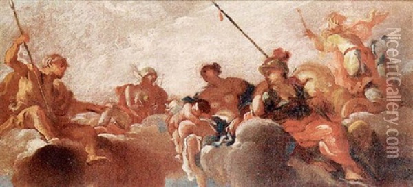 L'olimpo Oil Painting - Giovanni Antonio Pellegrini