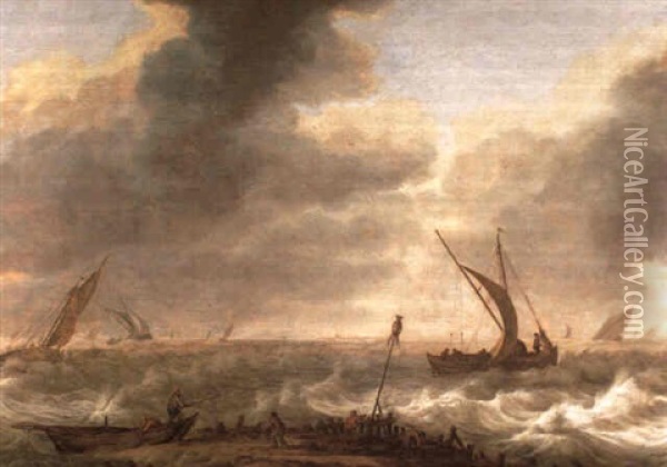 Fischerboote Auf Bewegter See Oil Painting - Cornelis Leonardsz Stooter