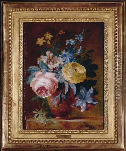 A Still Life Of Flowers In A Vase Oil Painting - Michel Bruno Bellenge