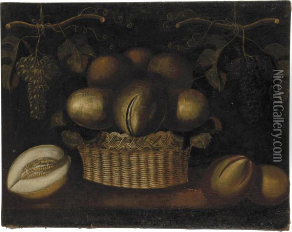 A Basket Of Melons And Other Fruits Oil Painting - Juan Van Der Hamen Y Leon