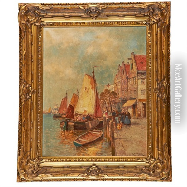 A Harbor Scene Oil Painting - Karl Wagner