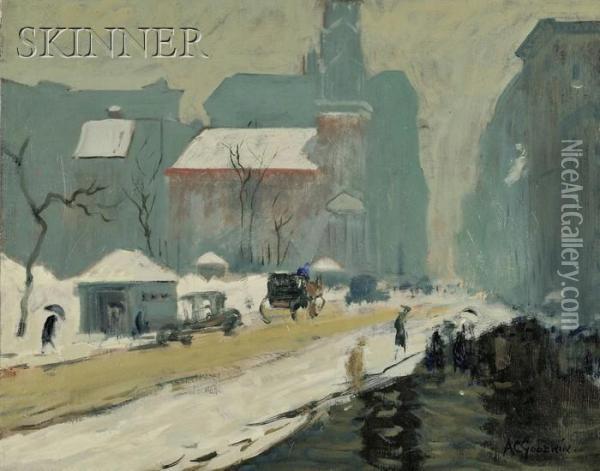 Park Street Church In Winter Oil Painting - Arthur C. Goodwin