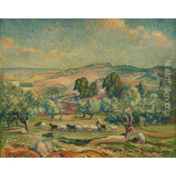 The Valley Of Hinon, Jerusalem Oil Painting - Frank Milton Armington