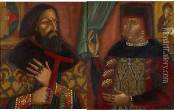 Boyar Couple Oil Painting - Dimitri Semenovich Stelletsky