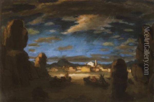 Toparti Fenyek (sziklas Kikoto) - Twilight, Clouds Oil Painting - Adolf Fenyes