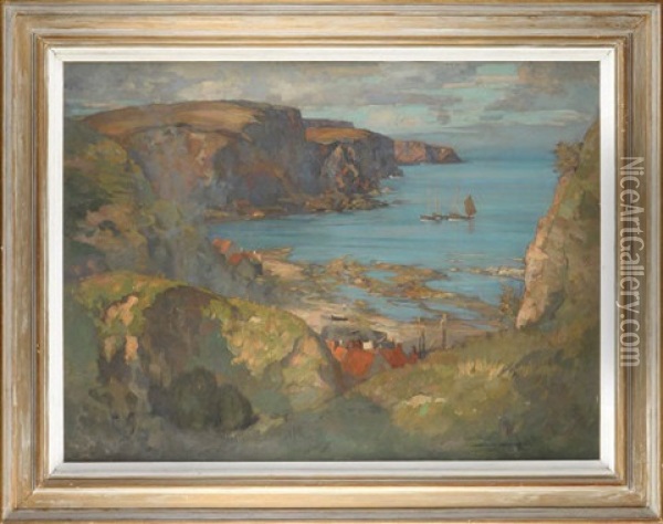 Burnmouth Harbour From The Cliffs Above Oil Painting - James Whitelaw Hamilton