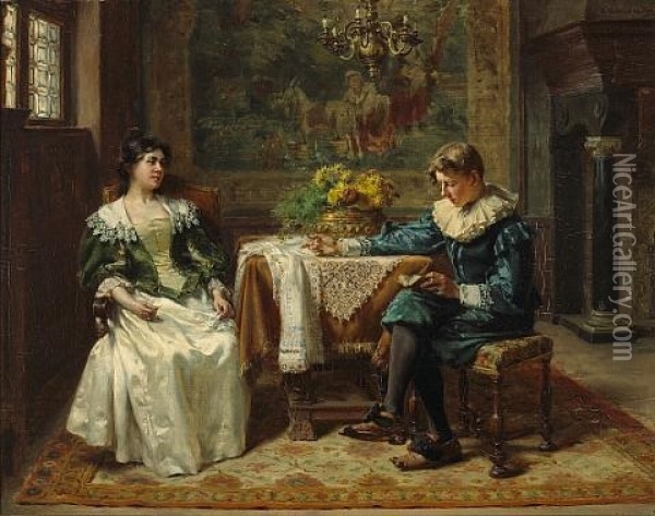 The Reading Lesson Oil Painting - Albert Friedrich Schroeder