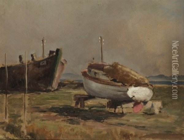 Zwei Schiffe Am Strand Oil Painting - Edouard Castres