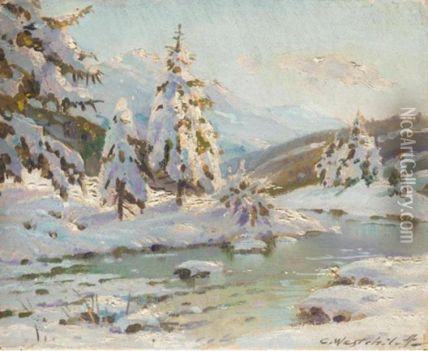 Three Winter Landscapes Oil Painting - Constantin Alexandr. Westchiloff