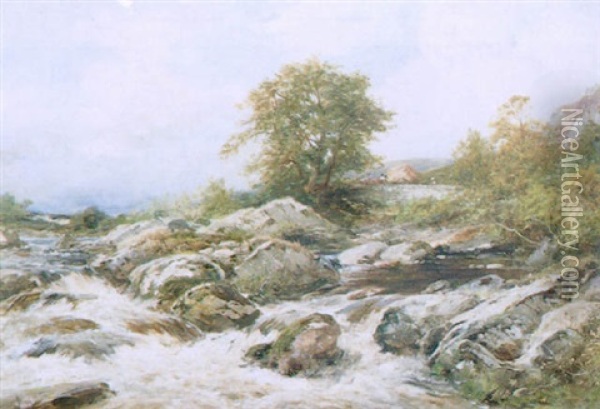 In The Bed Of The Llugwy, Below Capel Curig Oil Painting - David Bates