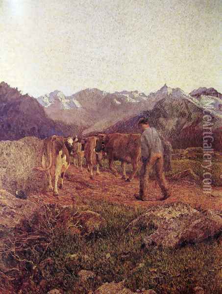 Triptych of nature. The nature Oil Painting - Giovanni Segantini