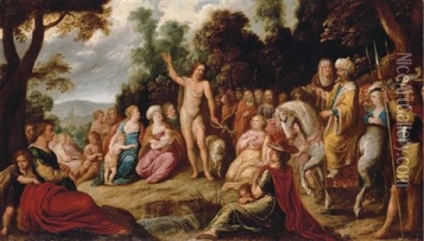 The Predication Of The Baptist (collab. W/gaspard Van Den Hoecke) Oil Painting - Jan van den Hoecke