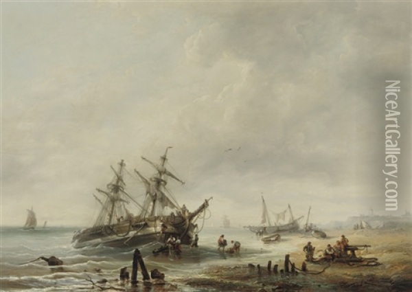 Unloading At Low Tide Oil Painting - Francois-Etienne Musin