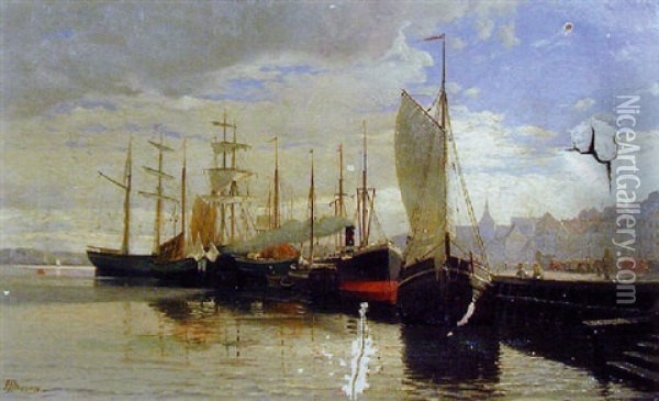 Voiliers Et Vapeurs Au Port Oil Painting - Hans von Petersen