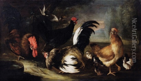 Stillleben Mit Huhnern - Natura Morta Con Uccelli Oil Painting - Felice Boselli