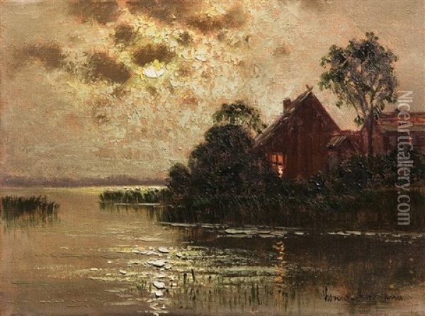 Nocturne By The Water Oil Painting - Ernst Hugo Lorenz-Morovana