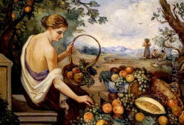 Mujer Con Frutas Oil Painting - Emilio Poy Dalmau