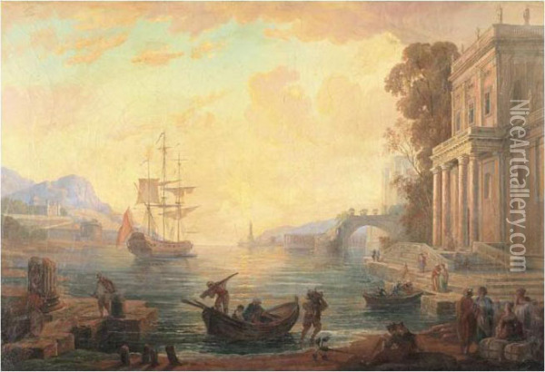 Scene De Port Au Soleil Couchant Oil Painting - Claude Lorrain (Gellee)