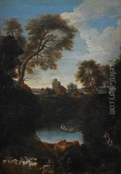 Pastoralt Landskap Oil Painting - Giovanni Francesco Grimaldi