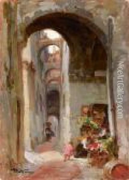 Vecchia Ventimiglia Oil Painting - Achille Beltrame