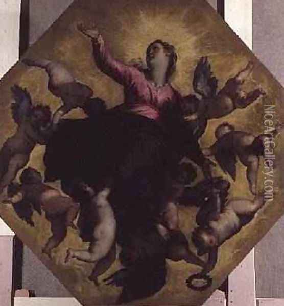 Madonna Carried by Angels Oil Painting - Palma Vecchio (Jacopo Negretti)