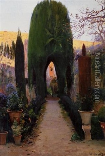 Jardin (garden) Oil Painting - Santiago Rusinol