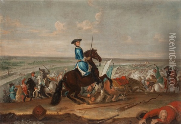 King Charles Xii At The Battle Of Narva Oil Painting - David von Krafft