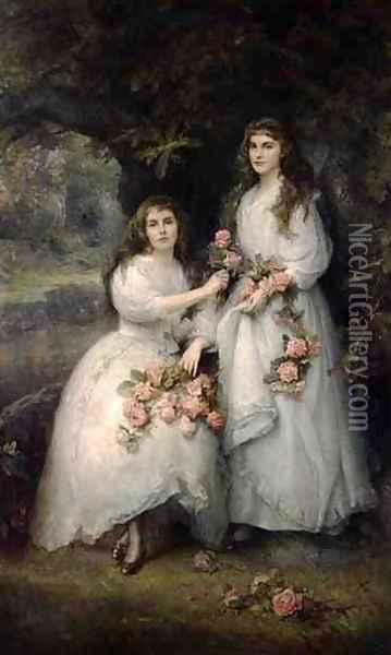 Portrait of the Daughters of the Duke of Manchester Oil Painting - Edward Hughes