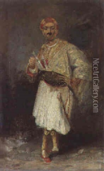 A Portrait Of Count Demetrius De Palatiano In Suliot Costume Oil Painting - Paul Huet