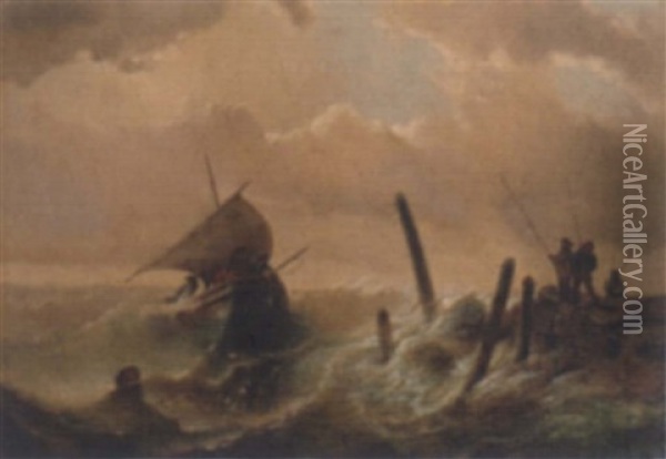 Sturm An Der Mole Oil Painting - Julius Hintz