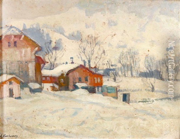 Cottages In The Snow Oil Painting - Arnold Borisovich Lakhovsky