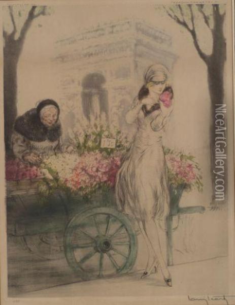 Marchande De Fleurs Oil Painting - Louis Icart