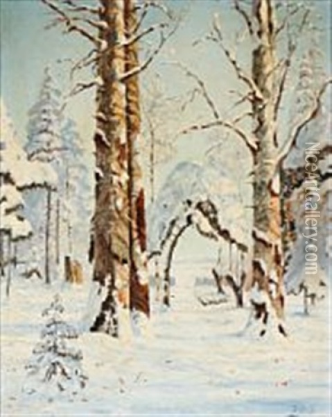 Quiet Winter Day In A Russian Forest Oil Painting - Jakov Ivanovich Brovar