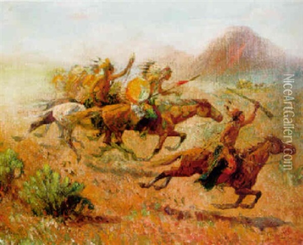 Attack On The Coach Oil Painting - Herbert M. Herget